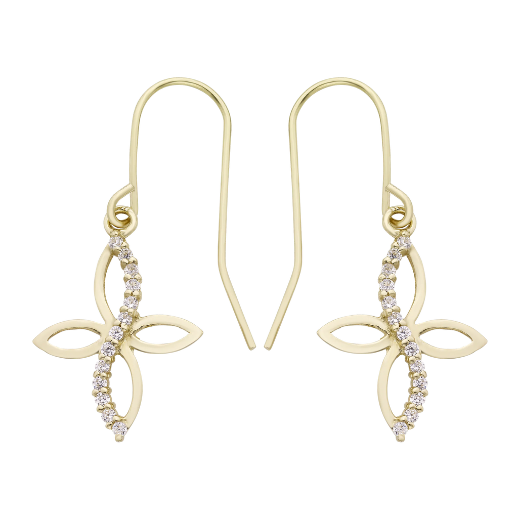 14k Gold Lab-Created White Topaz Cross Drop Earrings