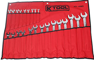K Tool International 41803 Metric Combination Wrench Set for Garages, Repair Shops, and DIY, Chrome Plated, 12-point, Laser Engraved, Corrosion/Rust Resistant, 8-32mm Wrenches, 23-slot Sleeve