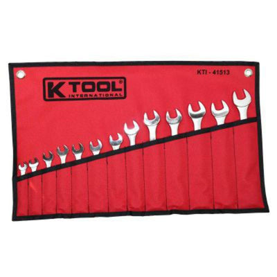 K Tool International 41513 Metric Combination Wrench Set for Garages, Repair Shops and DIY, Raised Panel, Chrome Plated, Heat Treated, Drop Forged Steel, Sizes 7 to 19mm, Carrying Pouch, 13-Piece