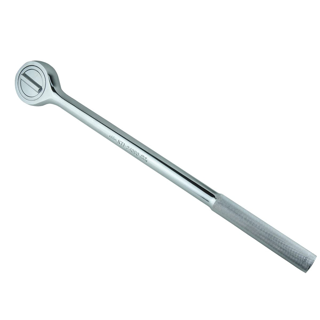 K Tool International 24090 3/4" Drive Ratchet Socket Wrench for Garages, Repair Shops, and DIY, Push Button Release, High Polish Chrome Finish, 19-7/8" Long, Non-slip Grip, Chrome Vanadium Steel