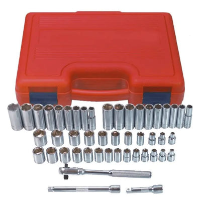 K Tool International 22047 Socket Set with 3/8" Drive for Garages, Repair Shops and DIY, Metric, SAE, 6-point, Heat-treated, Chrome Vanadium Steel, Molded Case, Pro-ratchet, (2) Extensions, 47 Piece